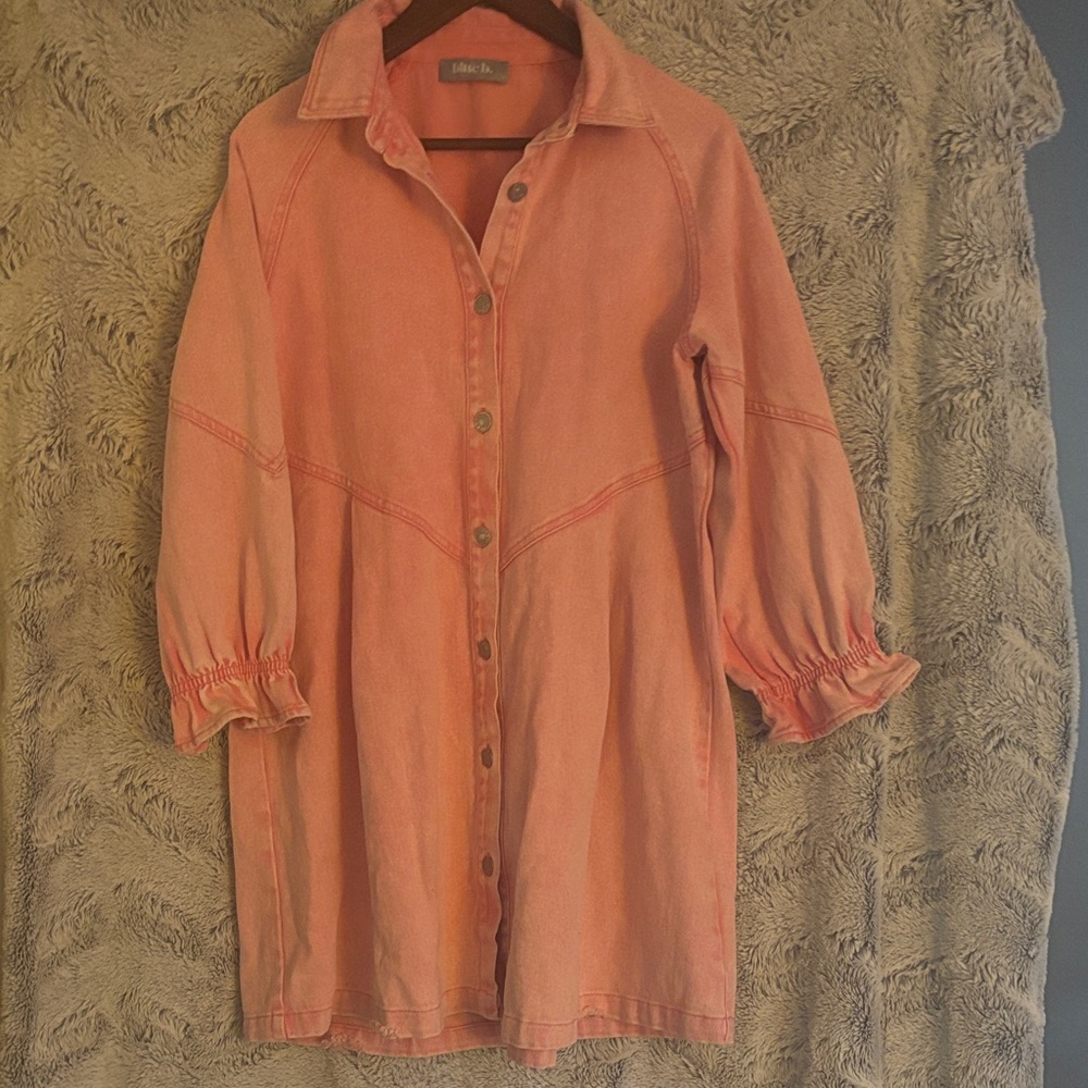 Blue B Coral Washed Shirt Dress, Boho Boutique Style